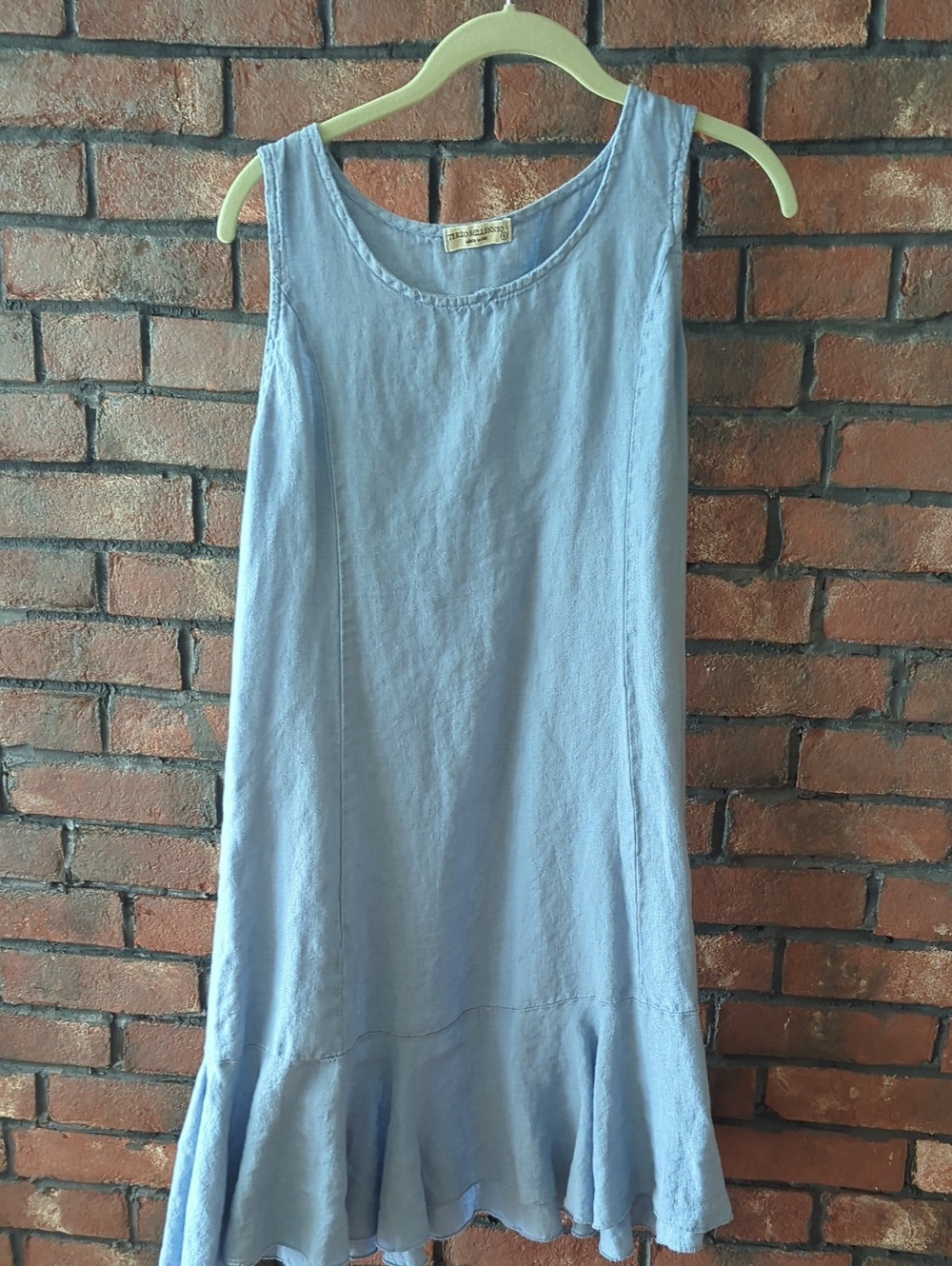 Light Blue Sleeveless Linen Dress with Flounce Hem